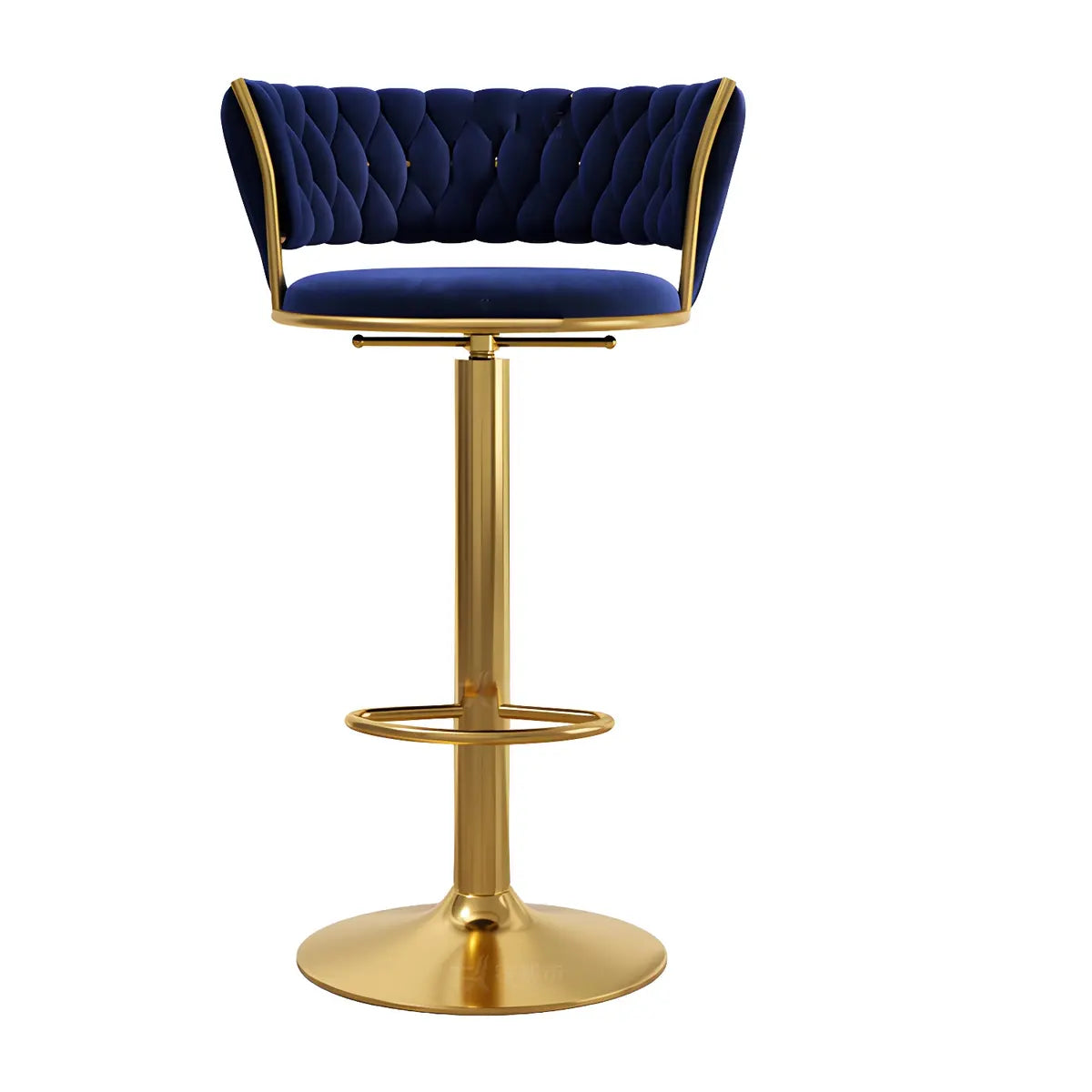 Blue Velvet Adjustable Gold Base Low Back Counter Bar Stool Image - 25