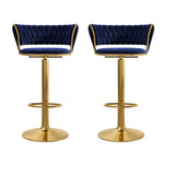 Blue Velvet Adjustable Gold Base Low Back Counter Bar Stool Image - 26