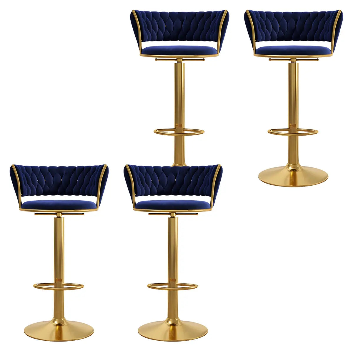 Blue Velvet Adjustable Gold Base Low Back Counter Bar Stool Image - 27