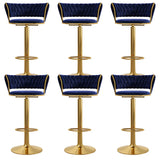 Blue Velvet Adjustable Gold Base Low Back Counter Bar Stool Image - 28