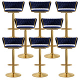 Blue Velvet Adjustable Gold Base Low Back Counter Bar Stool Image - 29