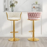 Blue Velvet Adjustable Gold Base Low Back Counter Bar Stool Image - 3