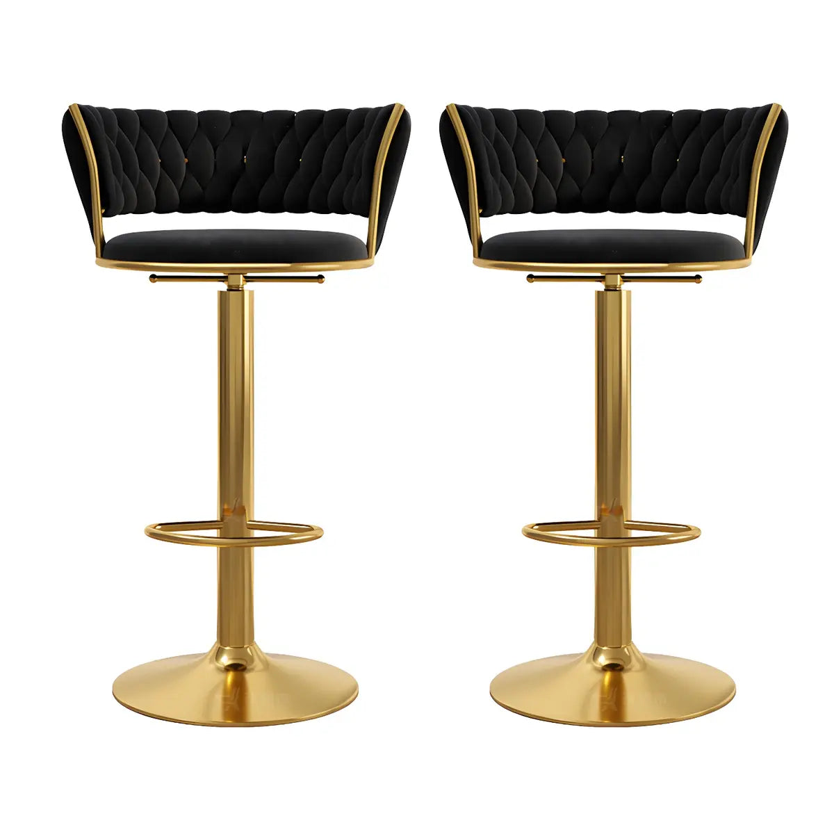 Blue Velvet Adjustable Gold Base Low Back Counter Bar Stool Image - 31