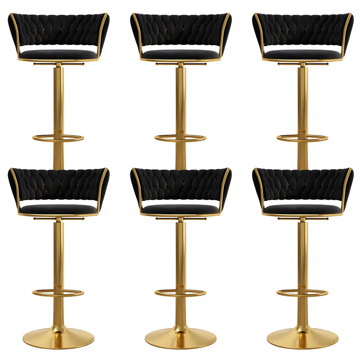 Blue Velvet Adjustable Gold Base Low Back Counter Bar Stool Image - 33