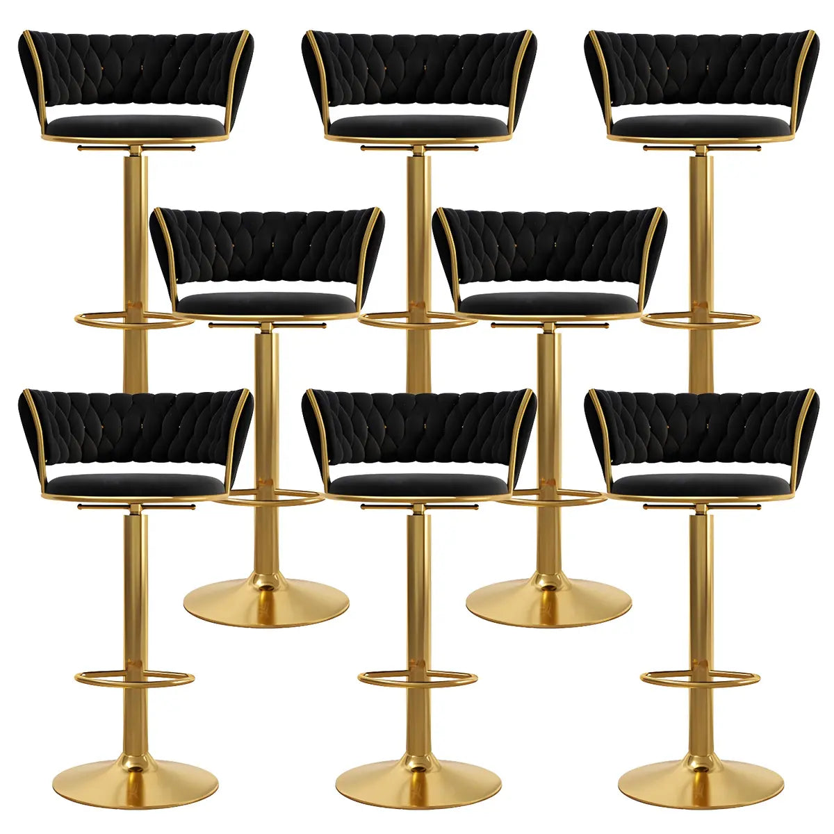 Blue Velvet Adjustable Gold Base Low Back Counter Bar Stool Image - 34