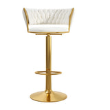 Blue Velvet Adjustable Gold Base Low Back Counter Bar Stool Image - 35