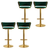 Blue Velvet Adjustable Gold Base Low Back Counter Bar Stool Image - 4