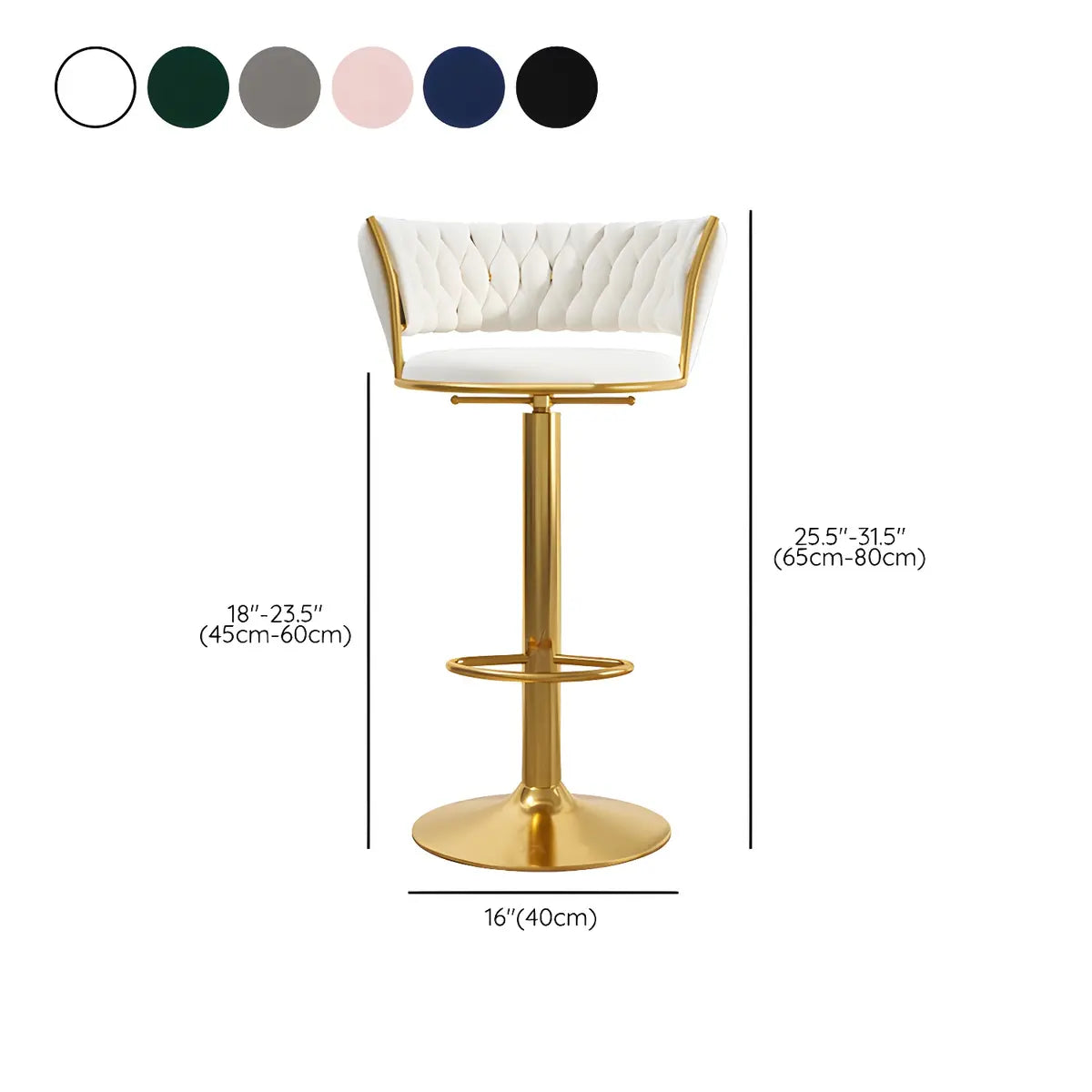 Blue Velvet Adjustable Gold Base Low Back Counter Bar Stool 