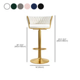 Blue Velvet Adjustable Gold Base Low Back Counter Bar Stool #size