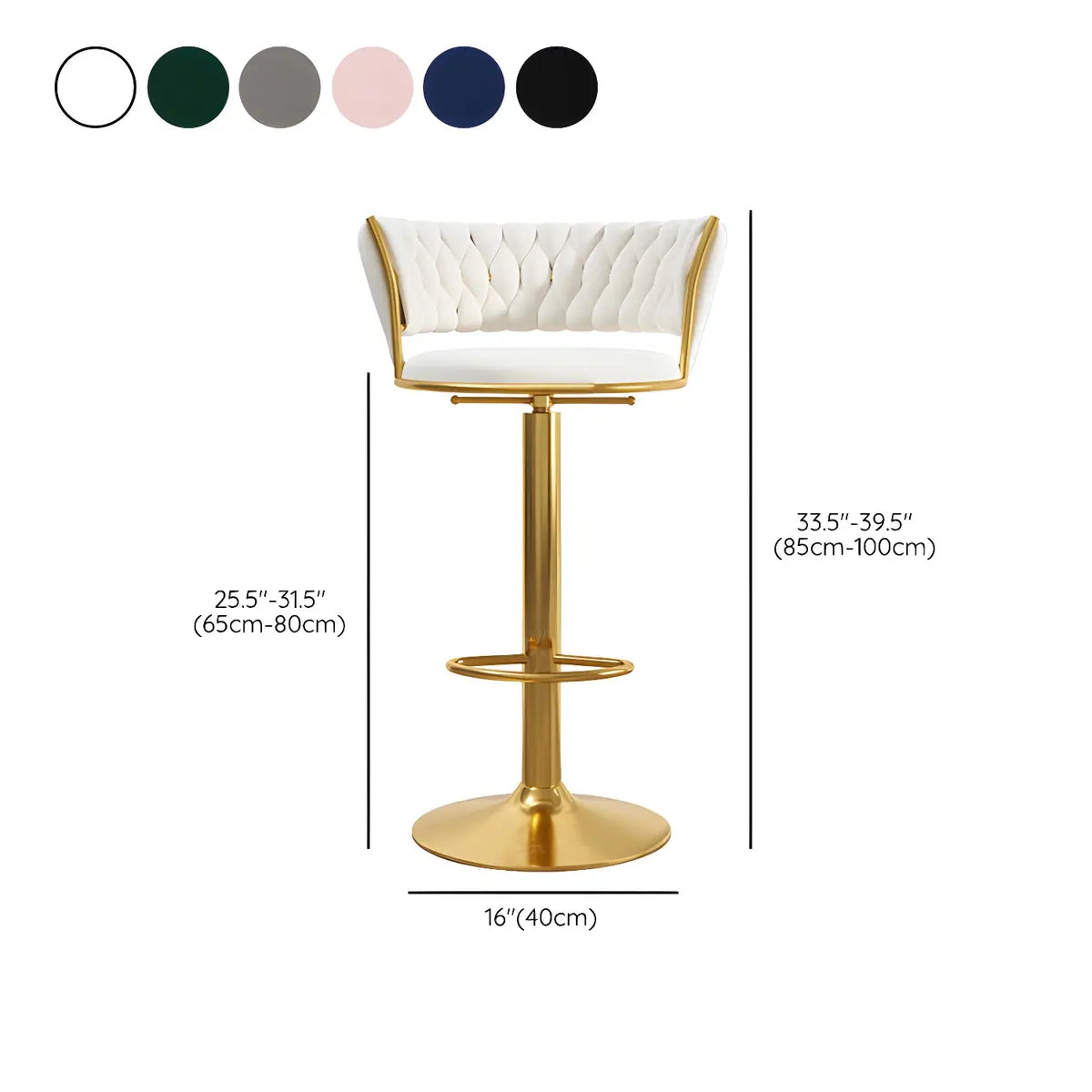 Blue Velvet Adjustable Gold Base Low Back Counter Bar Stool Image - 41