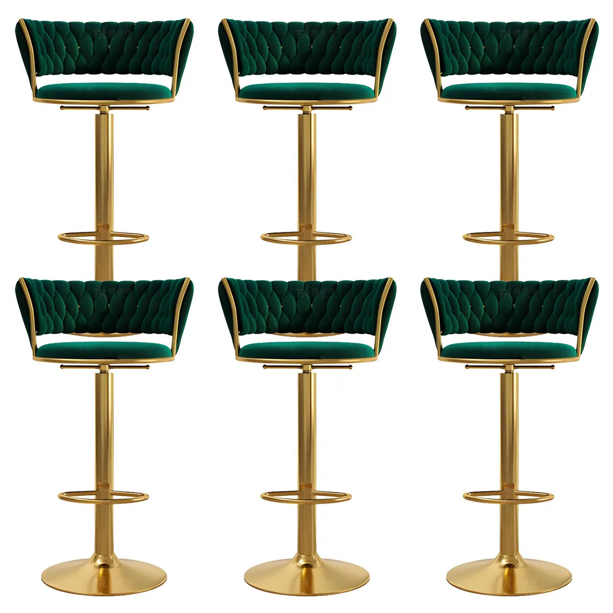 Blue Velvet Adjustable Gold Base Low Back Counter Bar Stool Image - 6