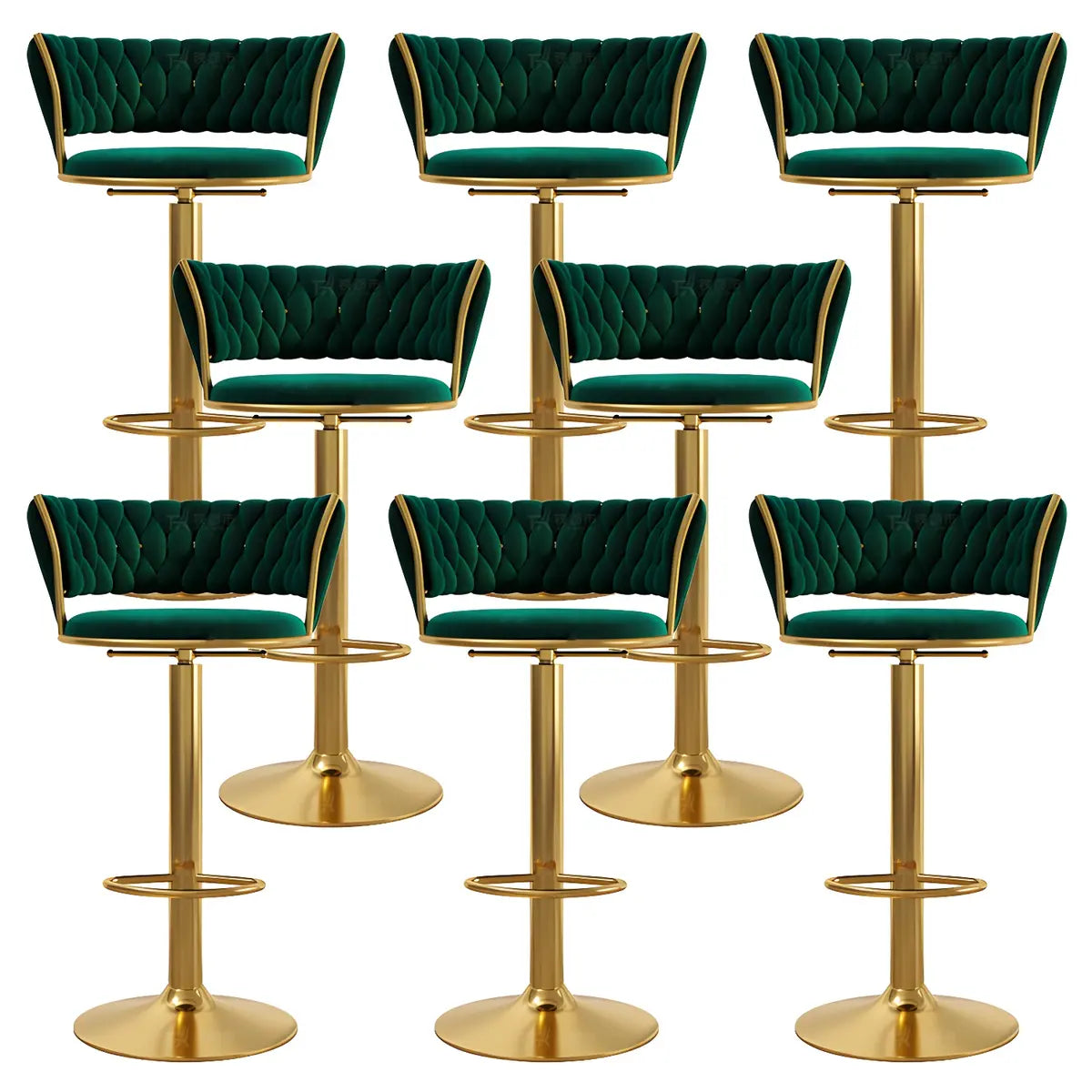 Blue Velvet Adjustable Gold Base Low Back Counter Bar Stool Image - 7