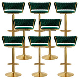 Blue Velvet Adjustable Gold Base Low Back Counter Bar Stool Image - 7