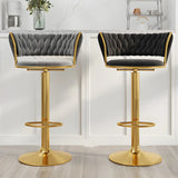 Blue Velvet Adjustable Gold Base Low Back Counter Bar Stool Image - 8