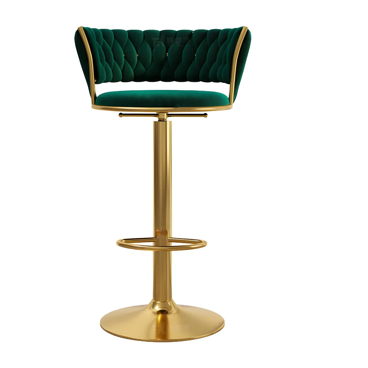 Blue Velvet Adjustable Gold Base Low Back Counter Bar Stool Image - 9