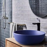 Blue Vitreous China Circular Center Trapway Vessel Sink Image - 1