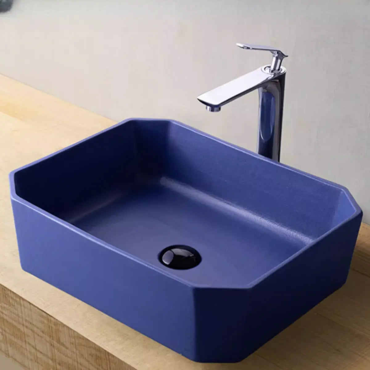 Blue Vitreous China Circular Center Trapway Vessel Sink Image - 4