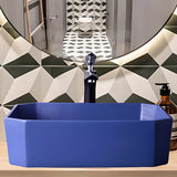 Blue Vitreous China Circular Center Trapway Vessel Sink Image - 6