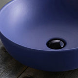 Blue Vitreous China Circular Center Trapway Vessel Sink Image - 10