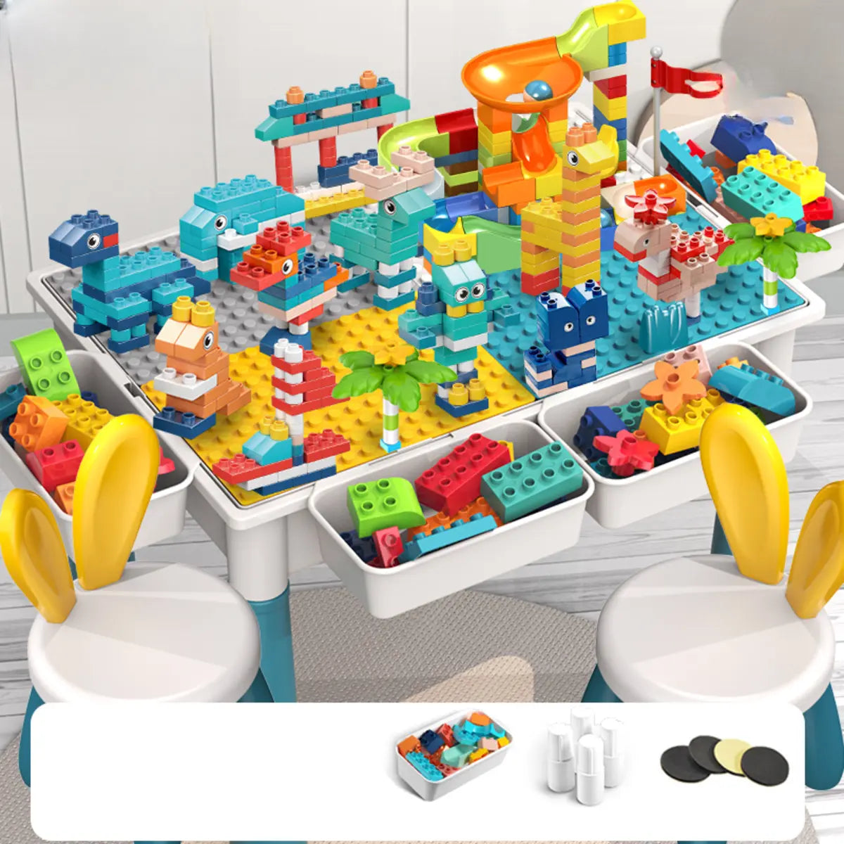 Blue Waterproof Toddler Building Block Table Chair Set Image - 23