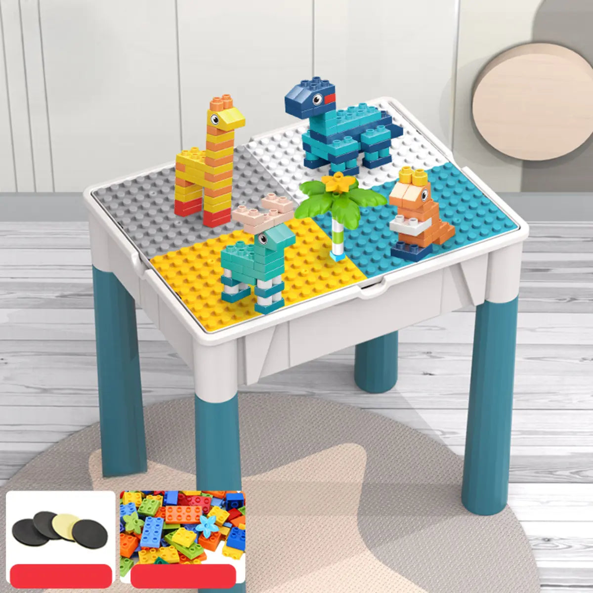 Blue Waterproof Toddler Building Block Table Chair Set Image - 2