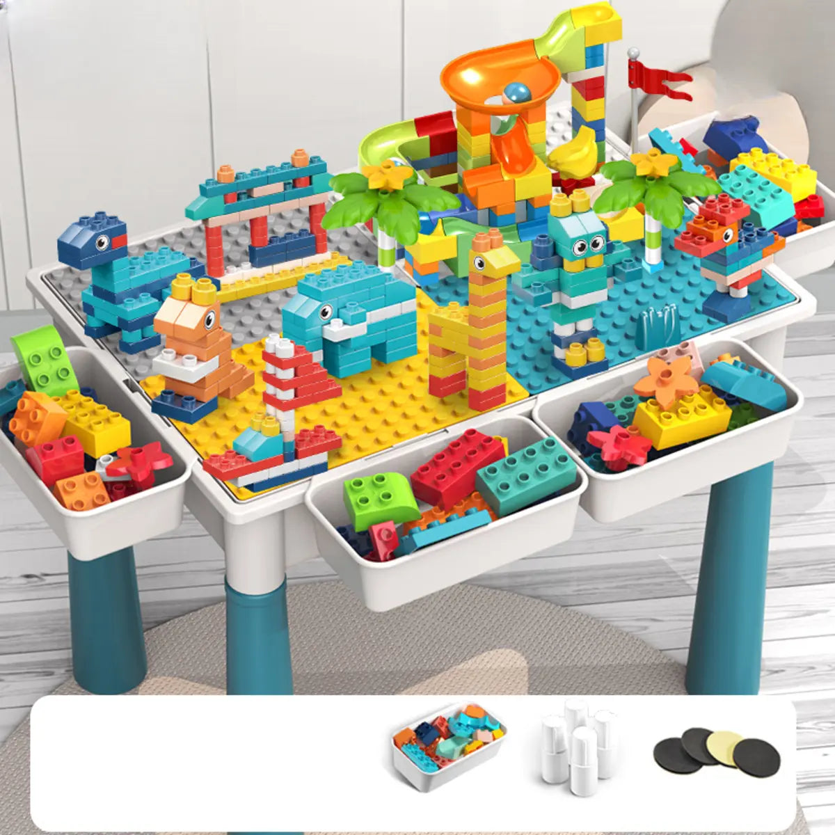 Blue Waterproof Toddler Building Block Table Chair Set Image - 17