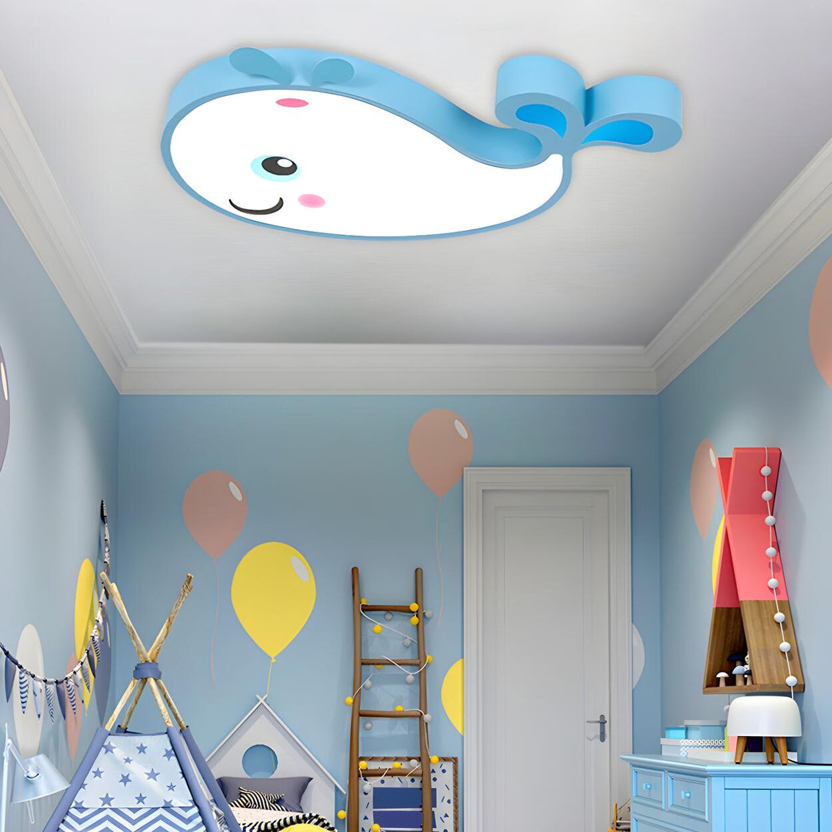 Blue Whale LED Flush Mount Ceiling Light Kids Room Image - 1