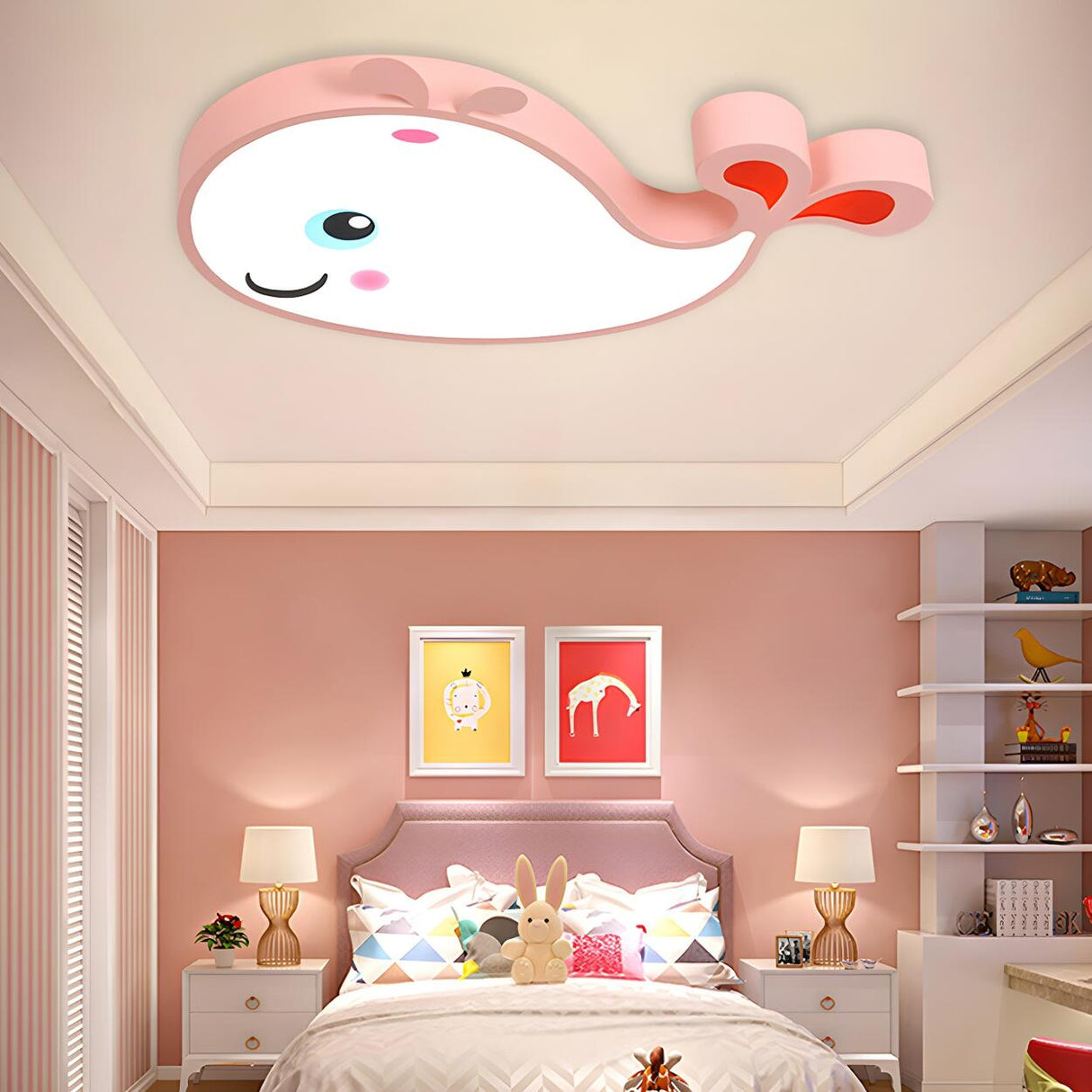 Blue Whale LED Flush Mount Ceiling Light Kids Room Image - 2