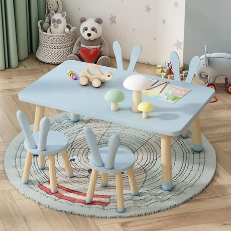 Blue Wood Rectangle Toddler Table Chair 5 Piece Set Image - 1