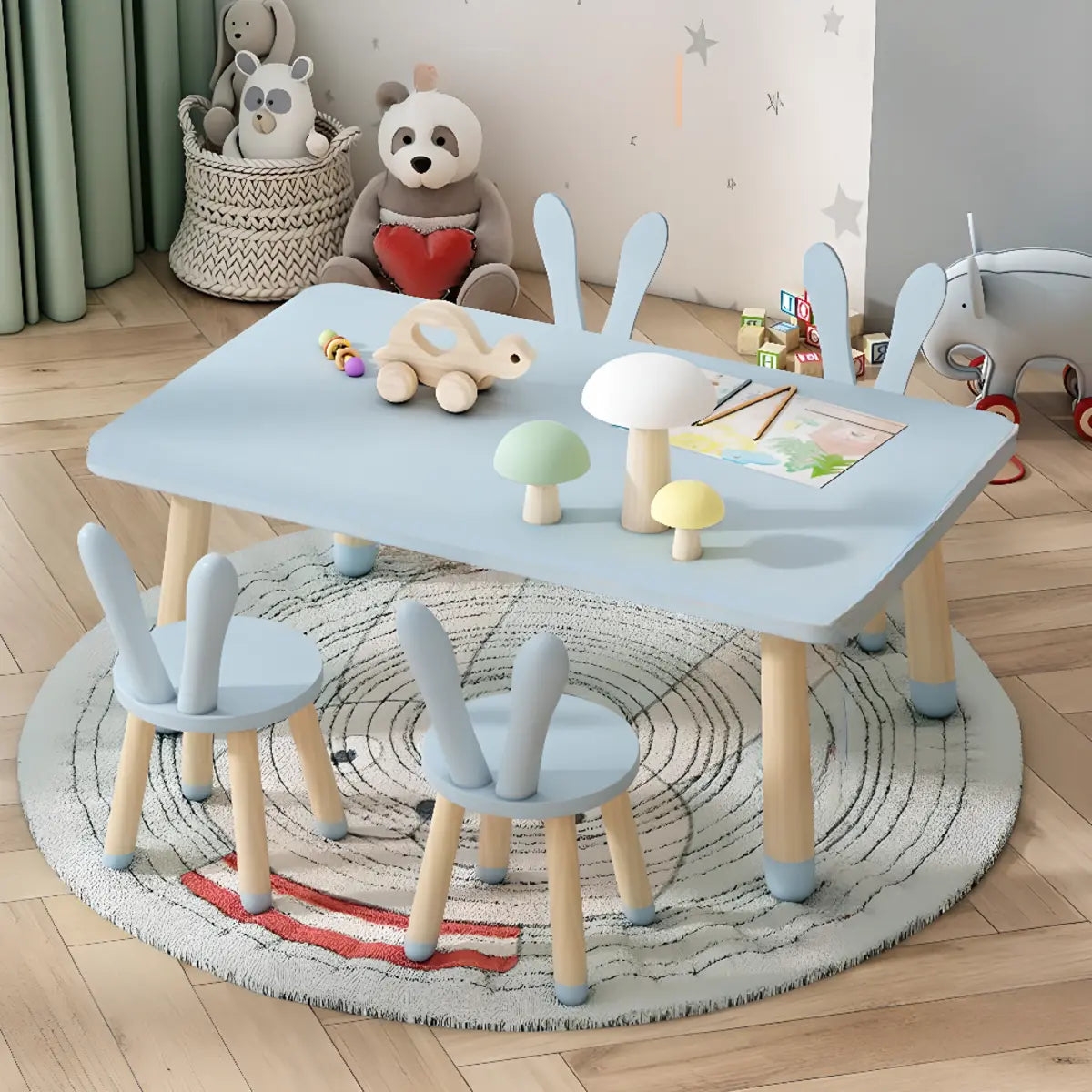 Blue Wood Rectangle Toddler Table Chair 5 Piece Set Image - 2