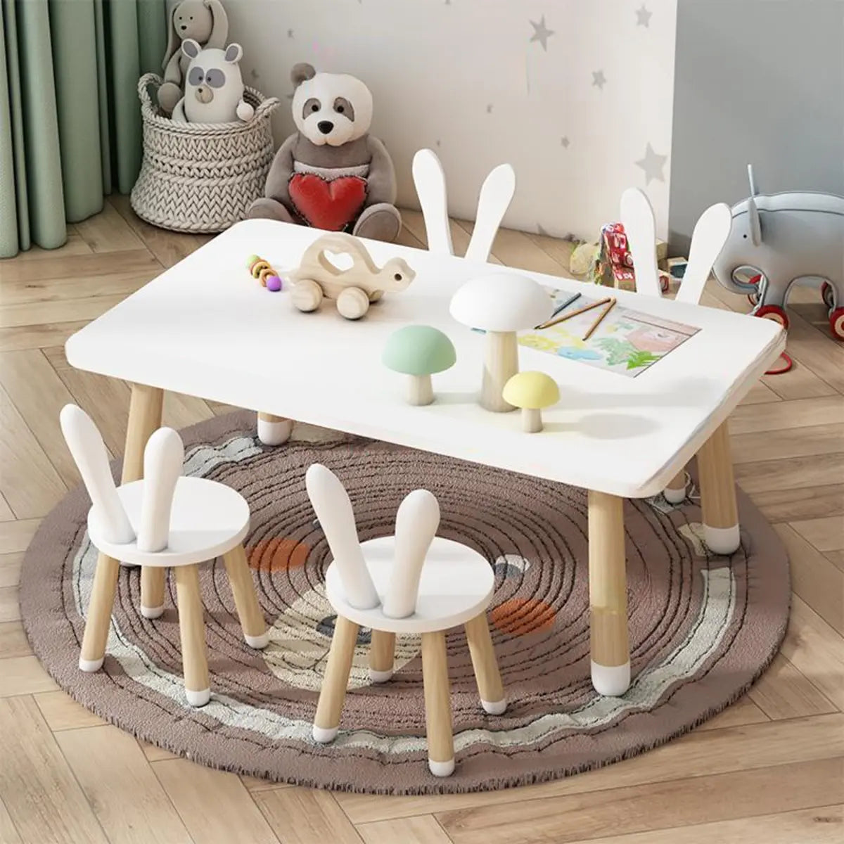 Blue Wood Rectangle Toddler Table Chair 5 Piece Set Image - 3