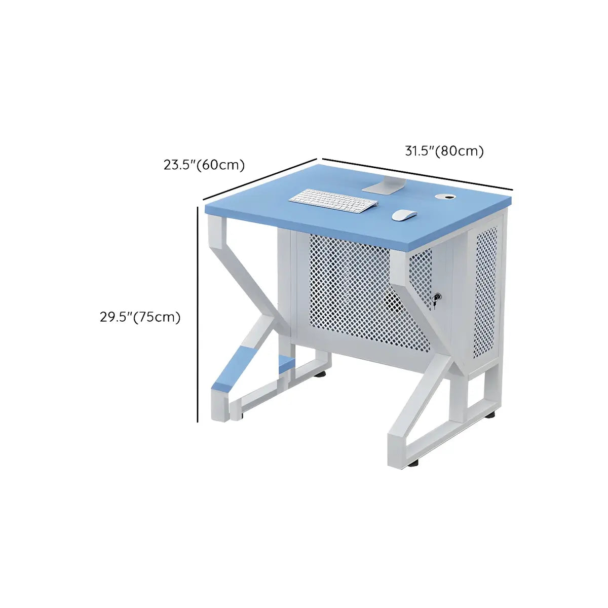 Blue Wood Square Cable Management Sled Computer Desk 