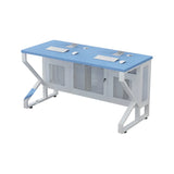 Blue Wood Square Cable Management Sled Computer Desk Image - 3