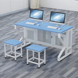 Blue Wood Square Cable Management Sled Computer Desk Image - 4