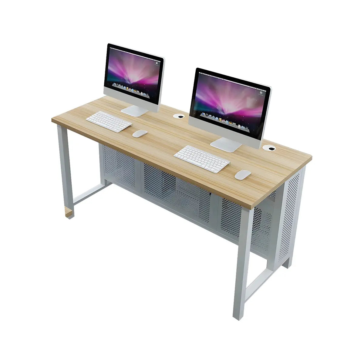 Blue Wood Square Cable Management Sled Computer Desk Image - 7