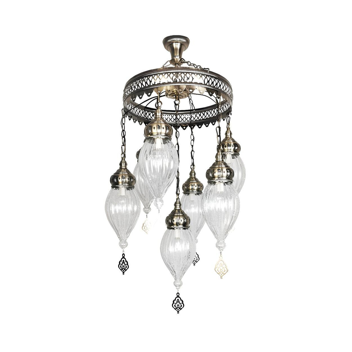  Bohemia Clear Crackle Glass Circular Pendant Chandelier Image - 3