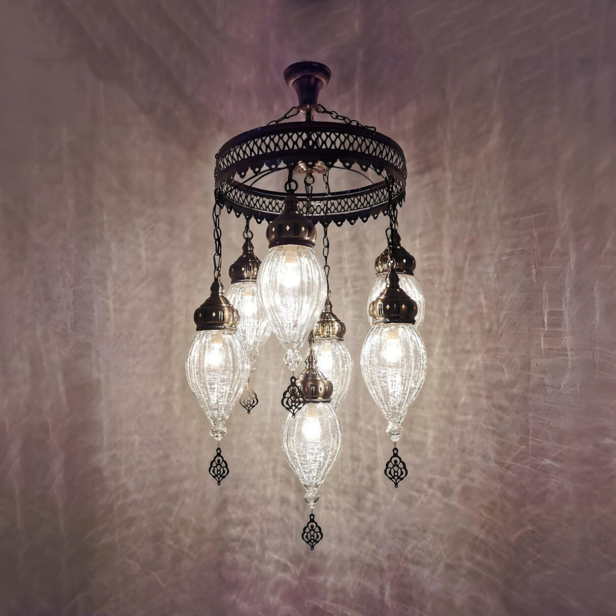  Bohemia Clear Crackle Glass Circular Pendant Chandelier Image - 4