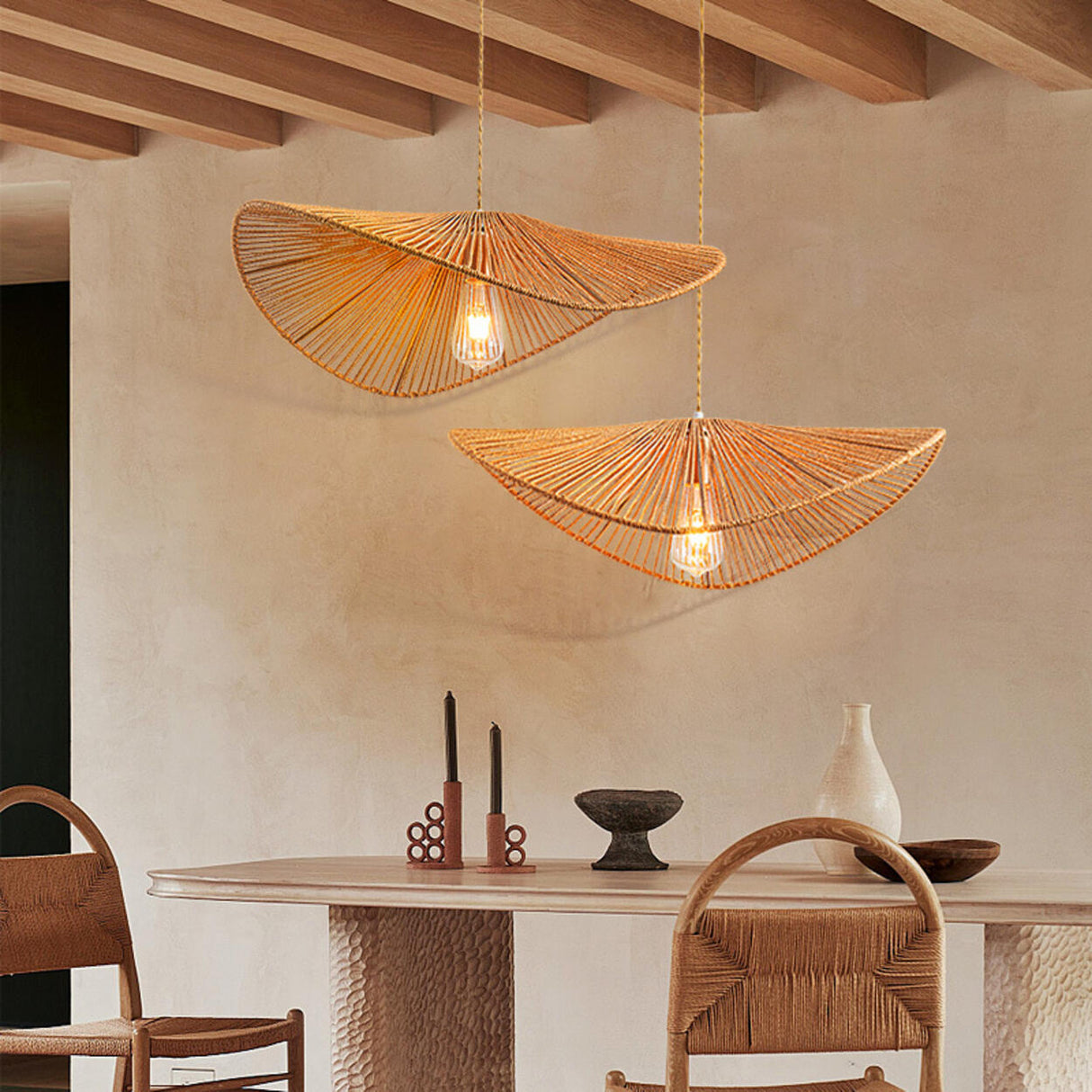 Bohemian Asymmetrical Woven Brown Rope Pendant Light Image - 14