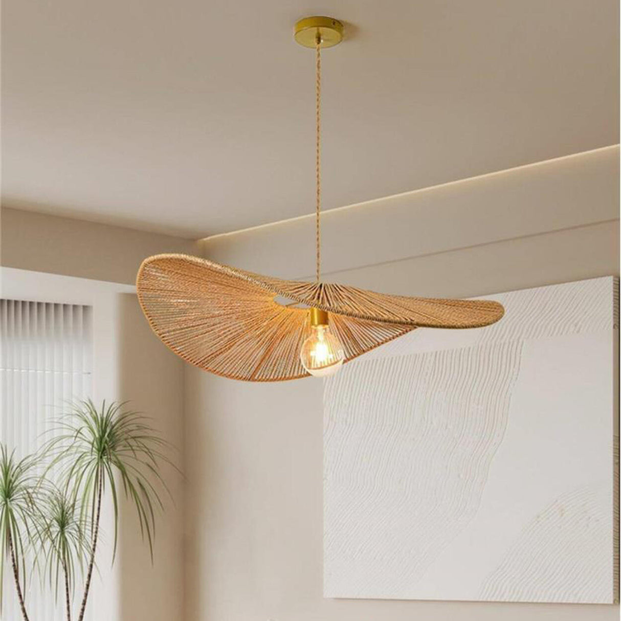 Bohemian Asymmetrical Woven Brown Rope Pendant Light Image - 4