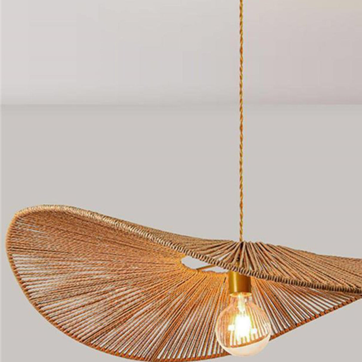 Bohemian Asymmetrical Woven Brown Rope Pendant Light Image - 9