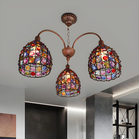 Bohemian Bedroom Colorful Glassic Dome Chandelier Image - 2