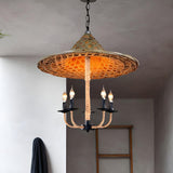 Bohemian Dining Room Rattan Woven Hat Candle Chandelier Image - 2