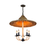 Bohemian Dining Room Rattan Woven Hat Candle Chandelier Image - 4