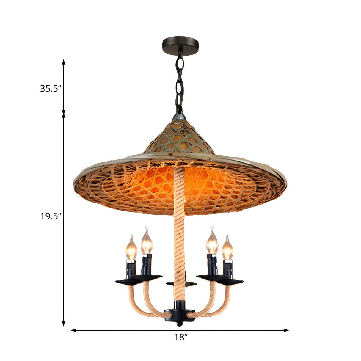 Bohemian Dining Room Rattan Woven Hat Candle Chandelier Image - 5