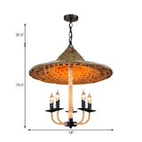 Bohemian Dining Room Rattan Woven Hat Candle Chandelier Image - 5