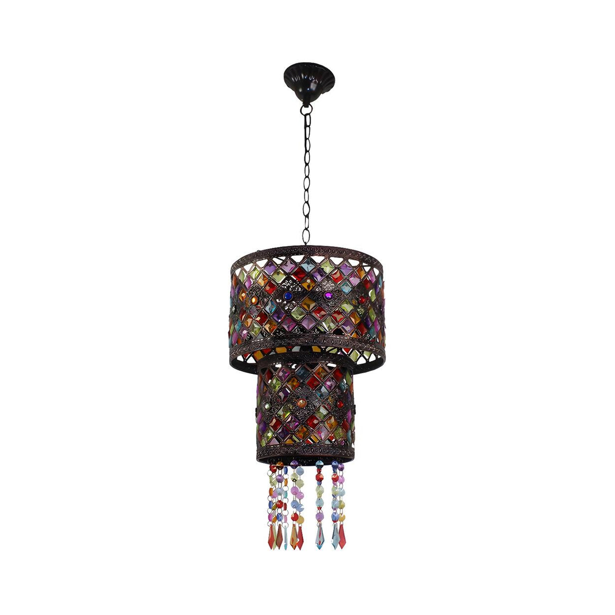 Bohemian Double Cylinder Colorful Dining Room Chandelier Image - 4