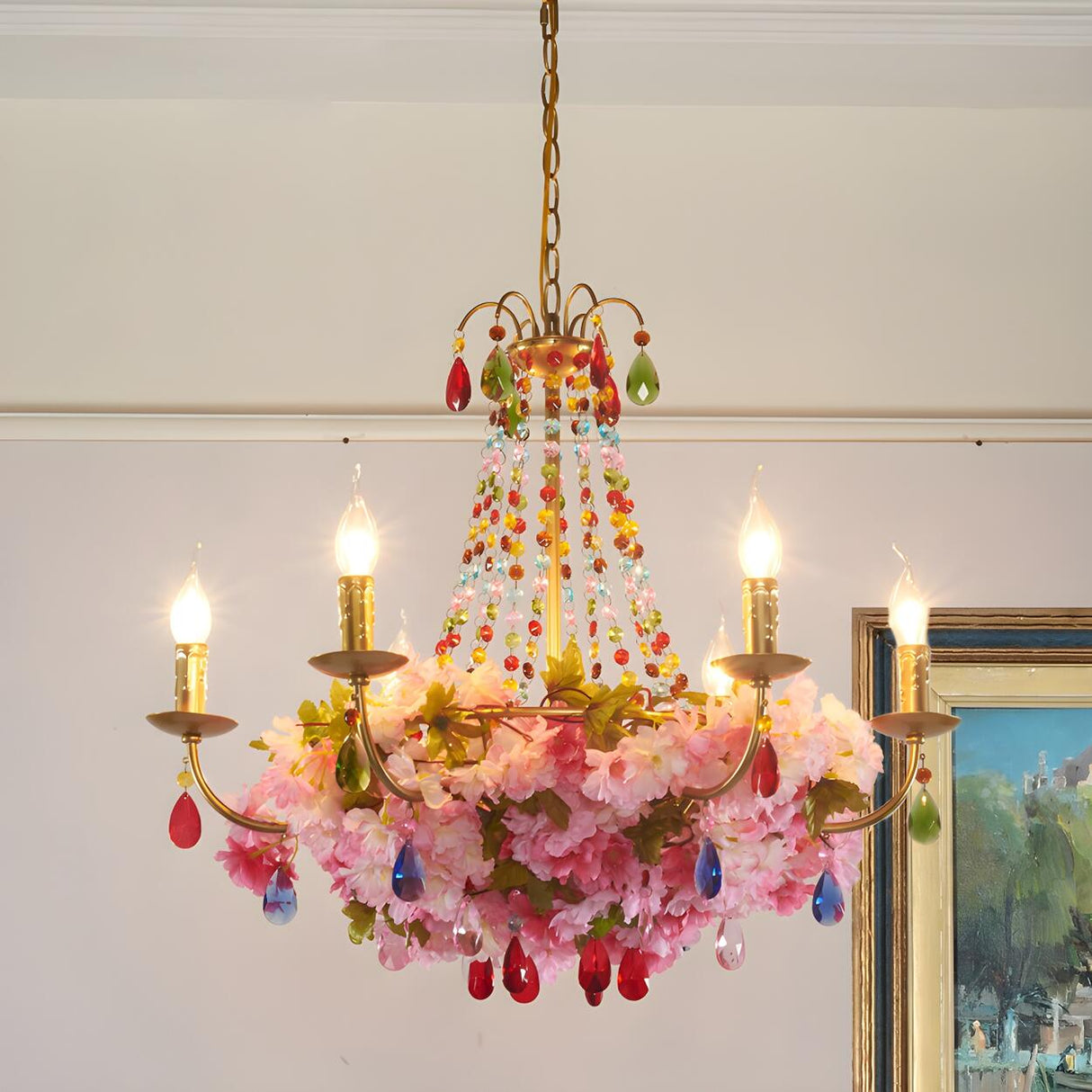 Bohemian Floral Crystal Candlestick Restaurant Chandelier Image - 4