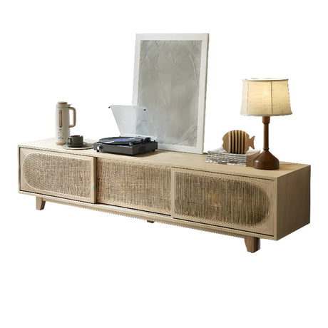 Bohemian Natural Finish Wood TV Stand with Cabinet Image - 2