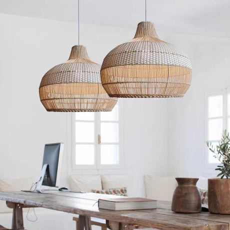 Bohemian Natural Woven Wide Dome Pendant Light Image - 1