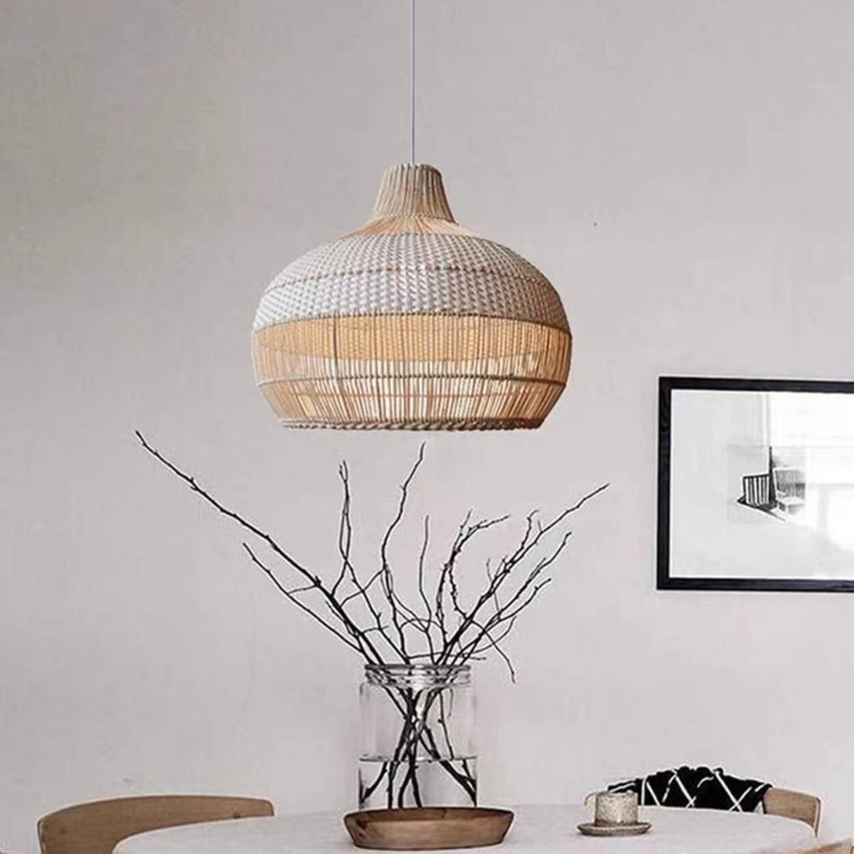 Bohemian Natural Woven Wide Dome Pendant Light Image - 2